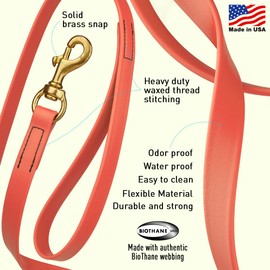 Viper Biothane K9 Working Dog Leash Waterproof Lead for Tracking Training Schutzhund Odor-Proof Long Line with Solid Brass Snap for Puppy Medium and Large Dogs 4ft, Coral