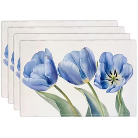 Flower Placemats Set of 4 Blue Flower Spring Vintage Table Mats Washable Place Mats Gifts for Home Party Indoor Kitchen Dining Table Decoration 12x18 Inch