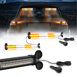 WINECO Emergency LED Strobe Traffic Advisor Lights Bar Car Front Rear Windshield Hazard Safety WarningFlashing Light w/Digital Controller for Construction Vehicles Trucks, 2x17inch, Amber White
