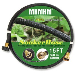 MHMHM 5/8" Soaker Hose for Garden Drip Hose Irrigation System with Solid Brass Fitting for Lawns Flower Beds & Vegetable Gardens (15FT)