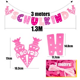 School Decoration Girls Pink Purple Garland First Day of School Banner Felt with 12 Pieces School Child Balloons for 1st Day of School Introduction Decoration Back to School Start of School Party etc.