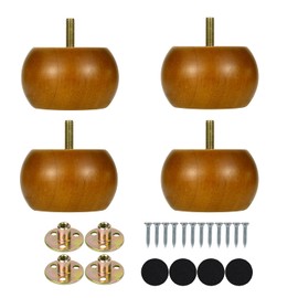 Michanco 2 Inch Bun Feet Walnut Mid-Century Furniture Legs Set of 4 for Couch Sofa Ottoman