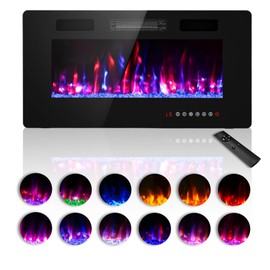 Zionheat 36 inches Electric Fireplace-Wall Fireplace for Living Room-Fireplace Freestanding/Inserts/Wall Mounted with Remote Control, Timer, Dimmer, 12 Flame Colors, 750/1500W, Ultra Thin