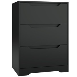 HOSTACK Modern 3 Drawer Dresser, Wood Chest of Drawers with Storage, Tall Nightstand with Cut-Out Handles, Side End Table, Accent Storage Cabinet for Living Room, Entryway, Black