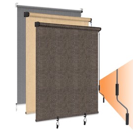 HOMEDEMO Outdoor Roller Shades for Patio, 8'W x 6' H(WxH) Mocha Roll up Shade for Outside，Sun Roller Shade Cloth Roll Blinds Cordless Waterproof for Porch Gazebo Pergola Balcony Backyard