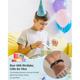 VU100 18th Birthday Gifts for Men, Leather Bracelet for Men 18th Birthday Gift Ideas for Him Unique 18 Year Old Presents for Son Nephew Grandson Brother Friend Boyfriend