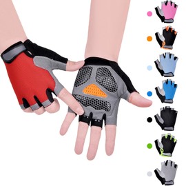 CubePlug Kids Boy Girl Cycling Climing Half Finger Gloves GEL Padded BMX Bike Fingerless [SPI] (L, Red)