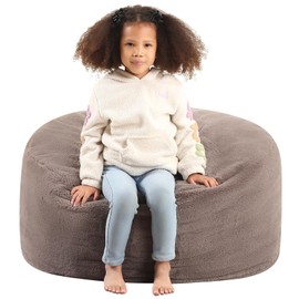 MOMCAYWEX 2-in-1 Kids Round Bean Bag Chair, Fluffy Beanbag with High-Density Foam Fillings for Toddlers, Reading Cushion Chair Corner, 16"x 35", Dark Brown