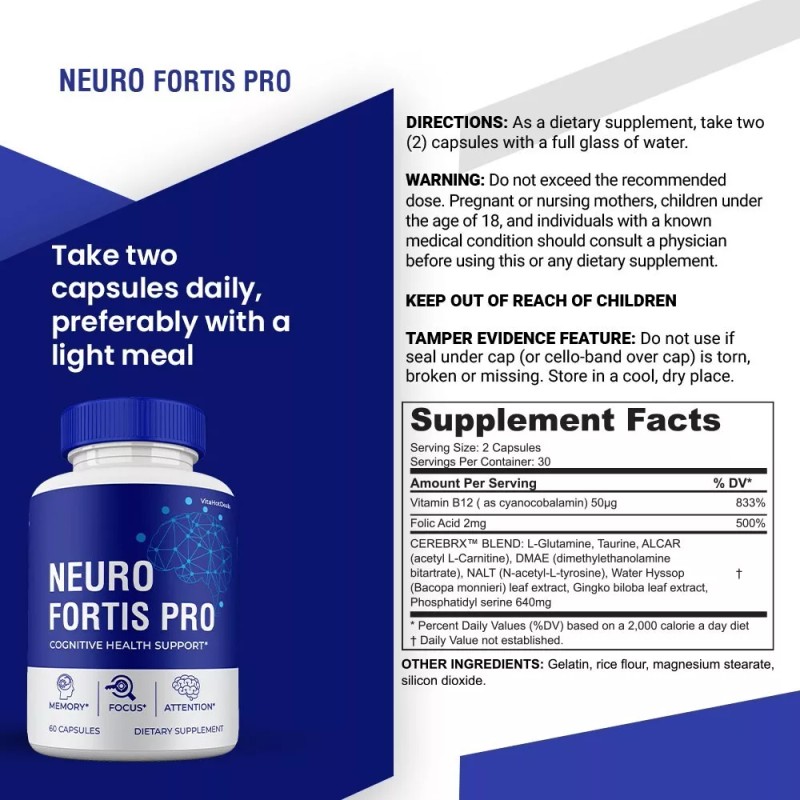Neuro Fortis Pro Capsules, Supplement for Brain & Cognitive Health