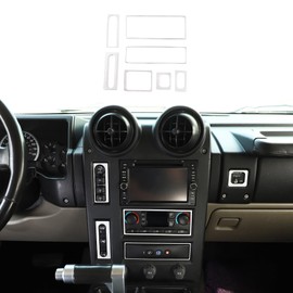 PIUGILH Console Dashboard Switch Button Trim Cover Kit Compatible with Hummer H2 2003-2007 Interior Accessories, Car Air Conditioner Headlight Switch Frame Trim Cover, 7Pcs (Silver)