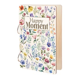 SUPERDANT Happy Moment Greeting Card Holder Wooden Loose Leaf Binder Greeting Card Postcard Photo Album 2-Rings Cover Flowers Keeper Bloom Daily Planners Holder Keepsake Gifts for Birthday Christmas