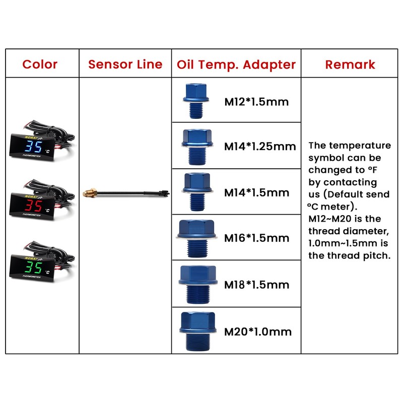 Motorcycle Oil Temperature Gauge Digital Oil Temperature Meter Electronic Oil