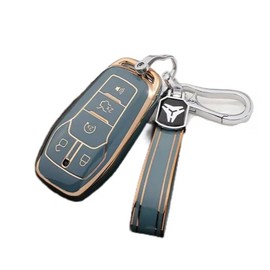 Mazpigu Key Fob Cover for Ford/Lincoln with Keychain - Soft TPU 360° Full Protection for Ford F150/Fusion/Edge/Explorer & Lincoln MKZ/MKC/MKX 2013-2017, 5-Button Keyless Entry Remote Case (Gray)