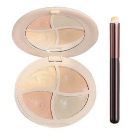4 Colour Brand Full Coverage Palette with Brush - Waterproof Concealer, Hydrating Brightener Long Lasting Cream Concealer for Dark Circles, Ac-ne, Blemish & tat-to Cover Up Makeup,Light in Texture