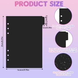 Jeffdad 6 Ring Binder Dividers Set, 6 Tabs, A5 Insertable Folders, Suitable for Notebooks (Black)