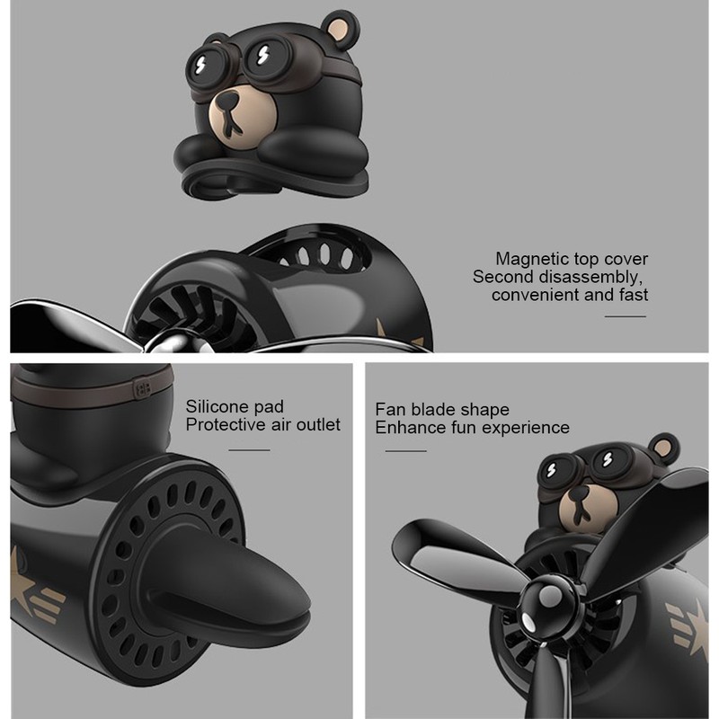 Car Air Freshener Cute Bear Car Diffuser with Rotating Propeller