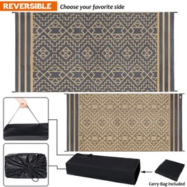 SAND MINE Reversible Mats, Plastic Straw Rug, Modern Area Rug, Large Floor Mat and Rug for Outdoors, RV, Patio, Backyard, Deck, Picnic, Beach, Trailer, Camping (9' x 18', Grey &Tan)