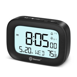 Geevon Small Travel Alarm Clock, Digital Alarm Clocks for Bedrooms Home Office, Battery Operated Desk Clock with 3 Inch Large Display, 2 Alarms, 5s Backlight, Snooze, Indoor Temperature, Black