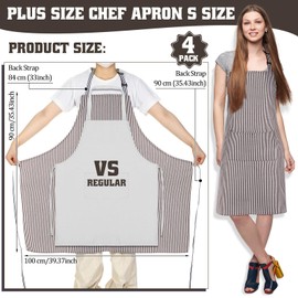 Chicingyou 4 Pcs Plus Size Chef Apron Large Adjustable Stripe Aprons with 2 Pockets Unisex Professional Apron for Cooking(Coffee)