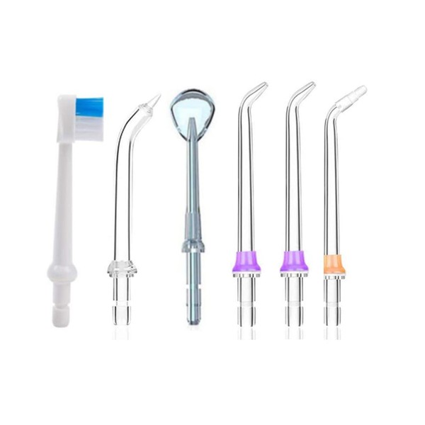 Replacement Tips for Pro-Hc Water Flossers 6 Units Dental Water Jet Nozzle Accessories, 2 Jet Tips, 1 Orthodotic Tip, 1 Periodontal Tip, 1 Toothbrush, 1 Tongue Cleaner Tip