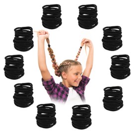 Amabro 300 Black Hair Ties, 2mm Elastic Hair Bands, Small Mini Hair Ties No Damage Ponytail Holder Large Hair Bands Stretch Hair Rope for Women and Girls