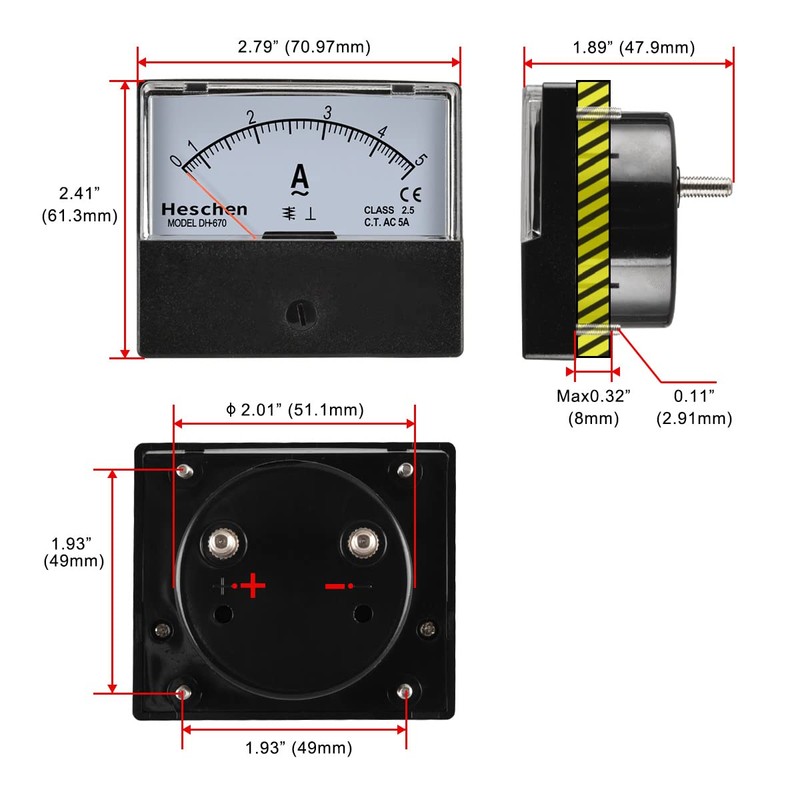 Heschen Rectangle Panel Mounted Current Meter Tester Ammeter Dh-670 AC