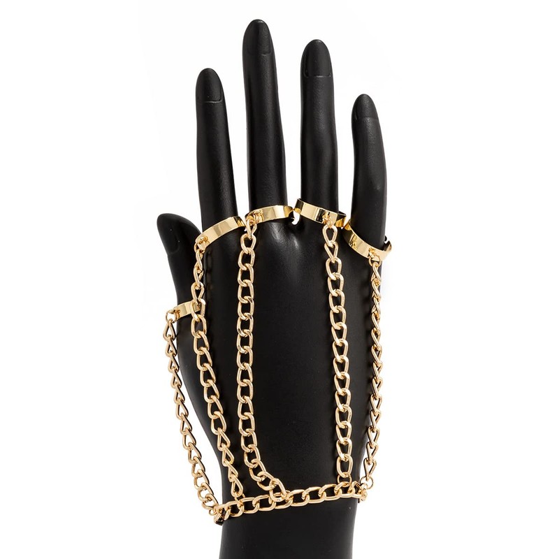 Fuqimanman2020 Punk Adjustable Chain Finger Rings Bracelet Hand Harness Layered