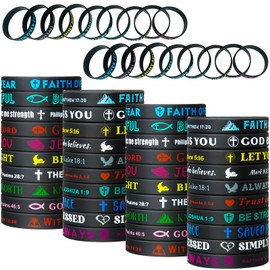 IDREAMBAND Bible Verse Bracelets – 60 Pcs Silicone Bracelets Bulk Jesus Bracelets – Cute Christian Bracelet Colored Wristbands – Comfortable and Lightweight – Perfect Religious Gifts for Men, Women