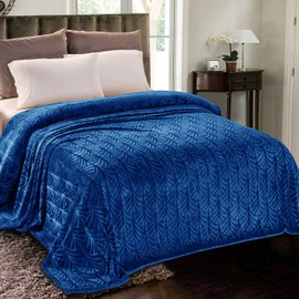 Whale Flotilla Flannel Fleece King Size Blanket for Bed, Soft Fluffy Velvet Bedspread Coverlet with Decorative Vintage Pattern for All Season, Warm and Lightweight, 90x104 Inch, Royal Blue