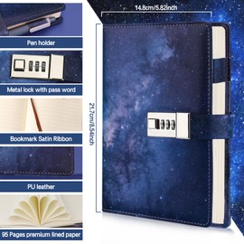 Diary with Lock for Girls Women,Journal Secret Diary with Combination Lock,PU Leather Password Notebook A5 Refillable Notebook Writing Travel Journal Gift 192 Pages