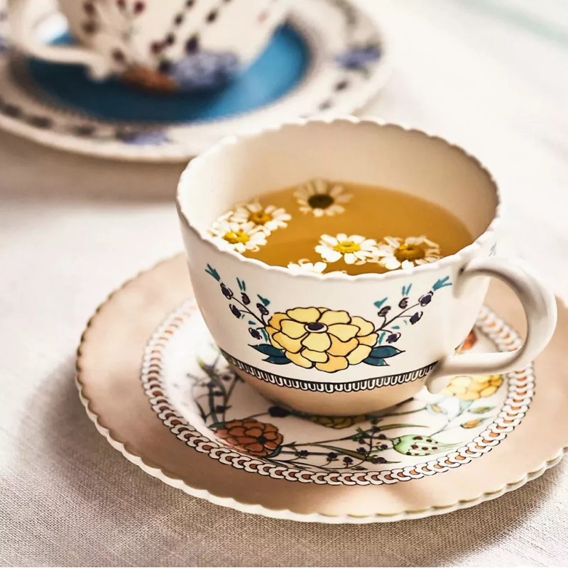 Anthropologie Turkuaz Kitchen Posy Teacup and Saucer Set , Gold