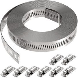 Fixirons Stainless Steel Hose Clamp Assortment Kit DIY, 13FT Metal Strap + 8 Stronger Fasteners Large Adjustable Worm Gear Band Hose Clamps Screw Clamps for Duct Pipe Metal Clamp Strapping