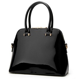 AlwaySky Women Top-handle Handbag Purse Glossy Patent PU Shell Shoulder Crossbody Bag Satchel Tote Black