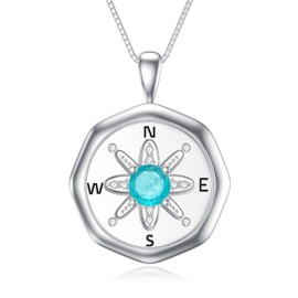 EUSJ Compass Necklace for Women 925 Sterling Silver Compass Pendant for Women Compass Gift for Friends Graduation Necklace Gifts, Sterling Silver, Cubic Zirconia