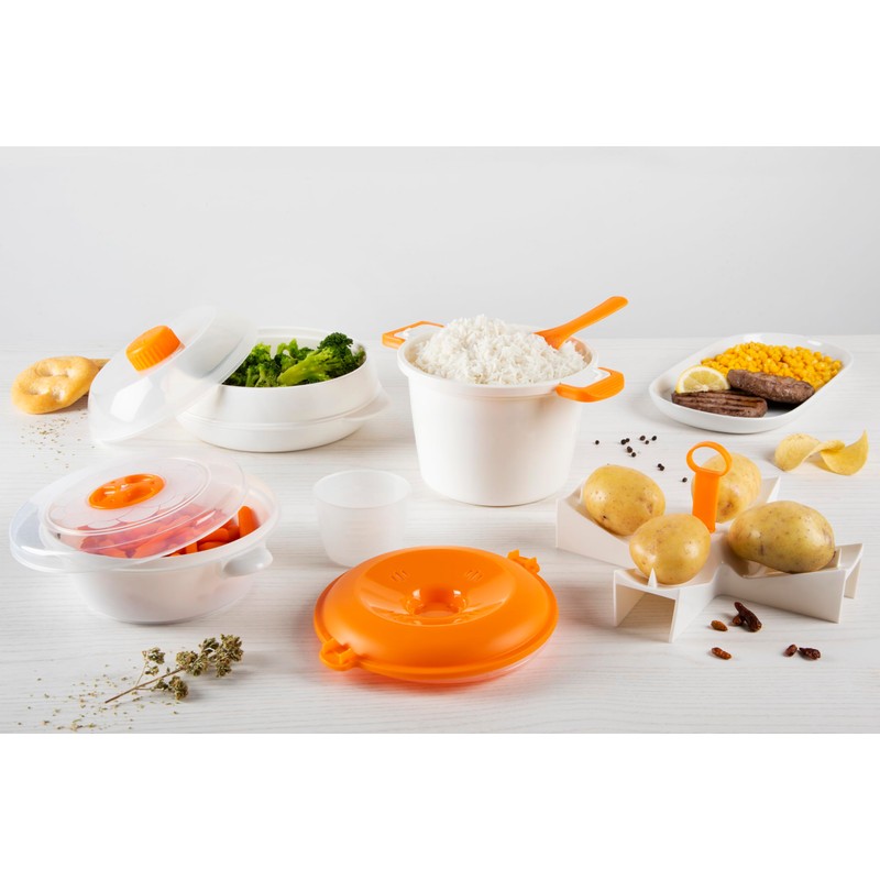 Excelsa Quick Cook Cuocipatate Microonde, Polipropilene, TPX, Bianco con Dettagli