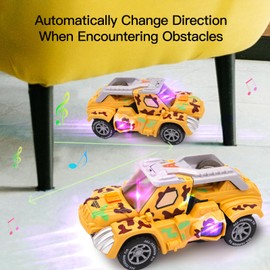 KJIXYUNG Automatic Dinosaur Transformation Car with Music and LED Light - Transformation Cars for Boys - Deformed Dinosaur Car Toy for Children Aged 3-5 Years - Birthday