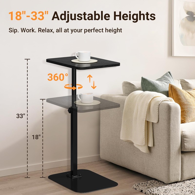 ELYKEN TV Tray Table, C-Shape Couch Desk, 360° Swivel Side