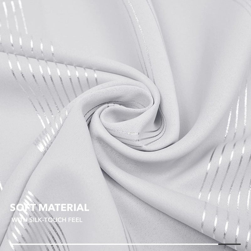 Deconovo Silver Wave Print Blackout Curtains - Thermal Insulated &