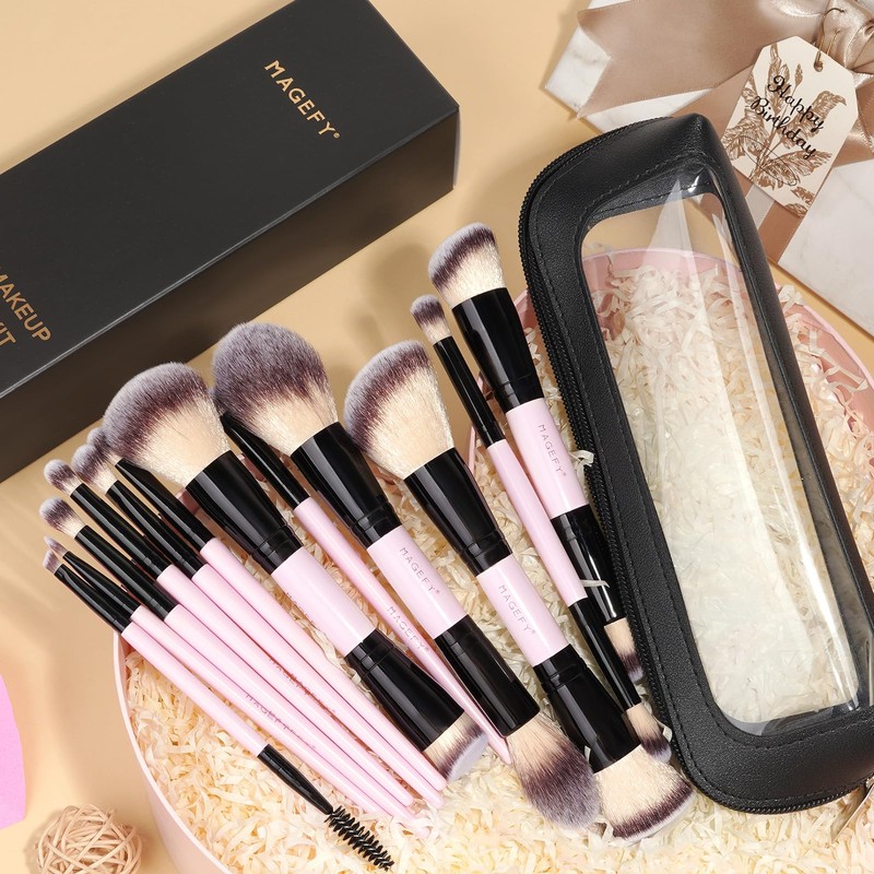 MAGEFY Makeup Brushes 12Pcs with Bag, Double-End Multi-functional for Foundation