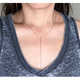 Gold Fill Tiny Bar Chain Lariat Necklace also in Sterling Silver
