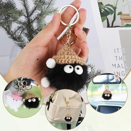 Ceeyoll Pack of 4 Key Chains Plush, Soft Plush Key Ring Ornament for Lanyard, Backpack, Key Fob Decoration, Gift Key Fob Children, Backpack Decorations Car Keychain, Beige, black, pink, milk tea