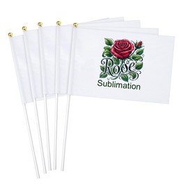 50pcs White Mini Handheld Flags for DIY Sublimation - Blank Small Flags on Sticks for Parades, Garden Decor, Grand Openings, Birthdays, Weddings, and Celebratory Events (50pcs)
