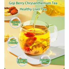 Goji Berry Chrysanthemum Tea for Liver Health, Dandelion Wolfberry Tea Bags, Chinese Health Herbal Tea, Include Cassia Seed, Licorice, Orange Peel, Gardenia, Tea Loose Leaf(1Box,15 Bags)