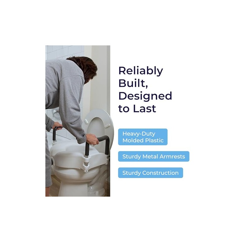 Drive Medical 2-in-1 Raised Toilet Seat with Removable Padded Arms