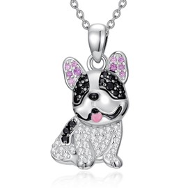 EUSJ Cute Dog Necklace 925 Sterling Silver Colored Gemstone Puppy Pendant for Women Pet Dog Lovers, OTHER, Sterling Silver, Cubic Zirconia