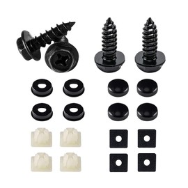 4 Sets License Plate Screws Kits, Rust-Proof & Anti-Rattle & Anti Theft Stainless Steel Self Tapping Mounting Bolts for Auto Tag Frame Cover Holder, Universal for Car Truck SUV (Black Cross)