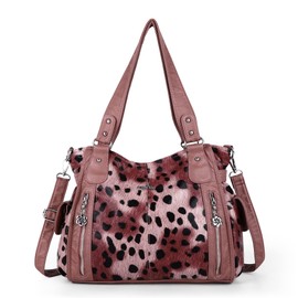 Angel Kiss Handbags for Womens Top-Handle Hobo Purse Roomy Casual Shoulder Bags PU Tote Satchel Purse for Womens, 14leopard Pink