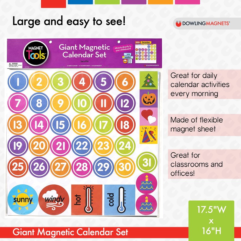 Dowling Magnets Magnet Tools Giant Magnetic Calendar Set, 94 Pieces.