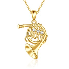 URONE 925 Sterling Silver French Horn Necklace 18k Gold-Plated French Horn Pendant Music Instrument Jewelry Gifts For Women