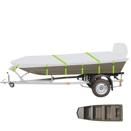 Jon Boat Cover Fit Havoc Mud Motor MSTC 1756/1750/1753, Fishing Boat 1756MR/1756VJ and Crestliner 1852MT, 900D Marine Grade Polyester with PU, 18ft Boat Cover & UV Resistant [Motor Cover Included]